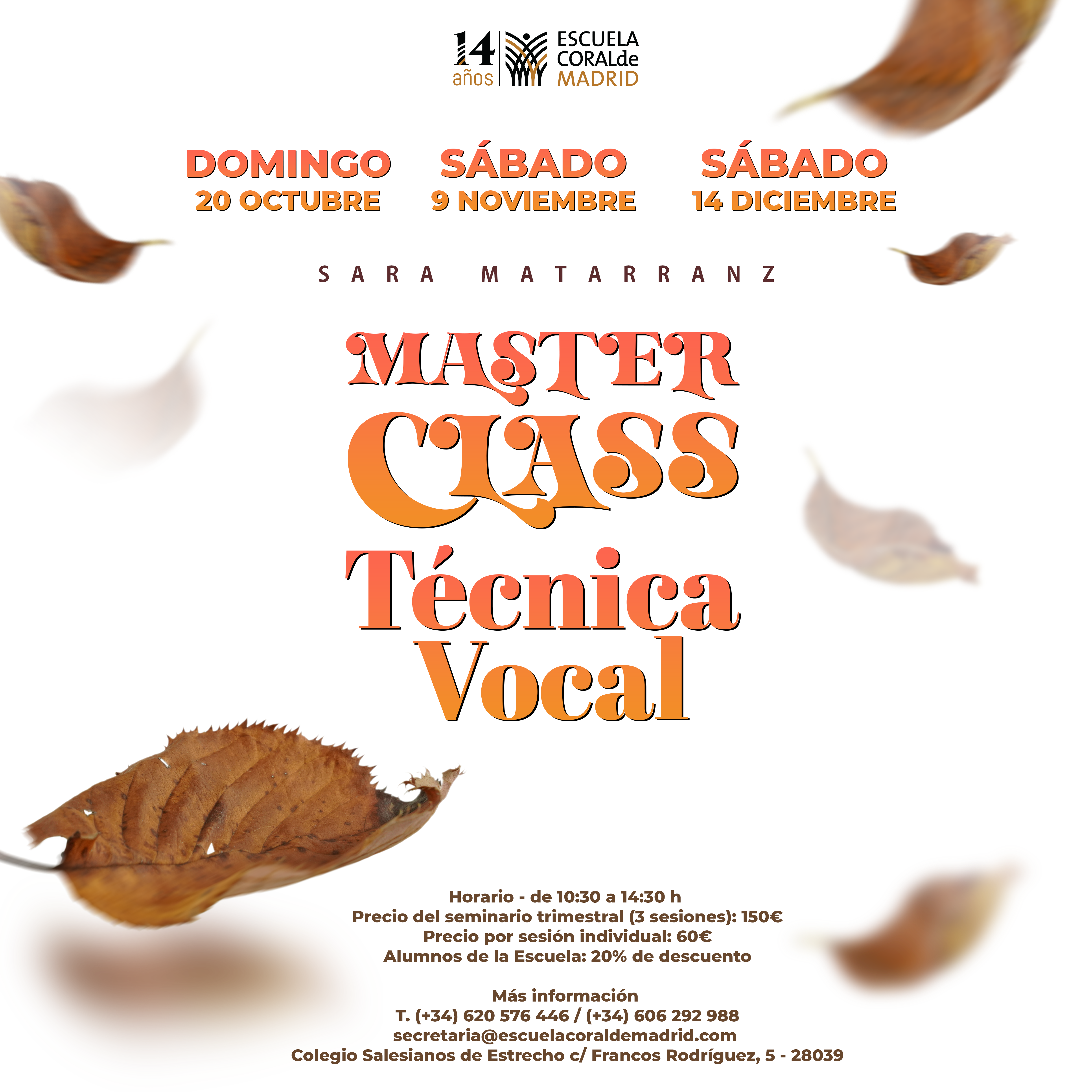 Nuevas fechas de MASTER CLASS de TÉCNICA VOCAL a cargo de SARA MATARRANZ